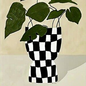 16"Lx12"W Plant in Checkered Pot Houseplant Contemporary Canvas Art Print New